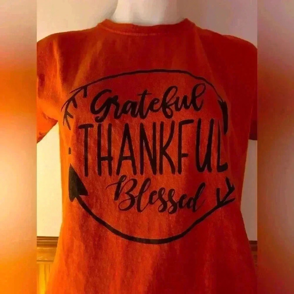 Fall/AutumnThankful, Grateful, Blessed girls sz L orange tee - Picture 1 of 3